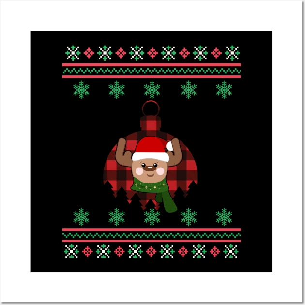 Reindeer Ornament Faux Ugly Christmas Sweater Funny Holiday Design Wall Art by Up 4 Tee